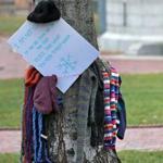 An anonymous donor left warm clothes in Boston Common Tuesday morning. 