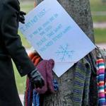 Winter clothes were left hanging in trees in Boston Common this week.