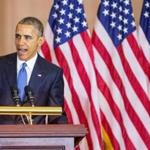 President Barack Obama spoke in Emancipation Hall on Capitol Hill. 