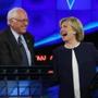 Democratic presidential candidates Bernie Sanders (left) and Hillary Clinton were seen at a CNN debate in October.