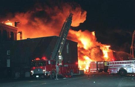 The fire that tore through the Malden Mills plant in Lawrence in December 1995 drew fire departments from as far away as New Hampshire to get it under control. 
