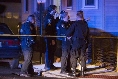 Emergency officials were on the scene at a triple shooting in Revere on Thursday.

