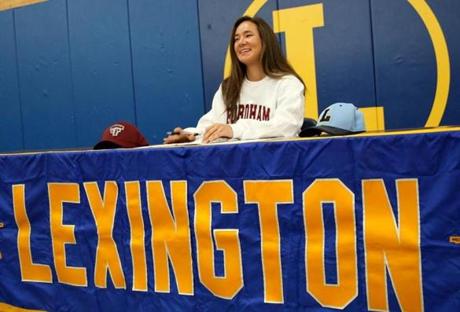 Lexington High School basketball player Anna Kelly signed her national letter of intent with Fordham University at a ceremony in the LHS gym last month. 
