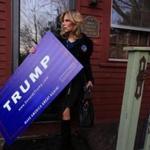 Catherine Leafe prepared to leave her home to attend a campaign event for Donald Trump in Portsmouth, N.H.