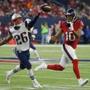 Cornerback Logan Ryan (left) continued his surprisingly strong season by holding Houston?s star receiver, DeAndre Hopkins (right), to three catches Sunday night.