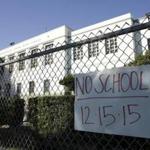 A sign was posted at Florence Nightingale Middle School in the Cypress Park neighborhood of Los Angeles on Tuesday.