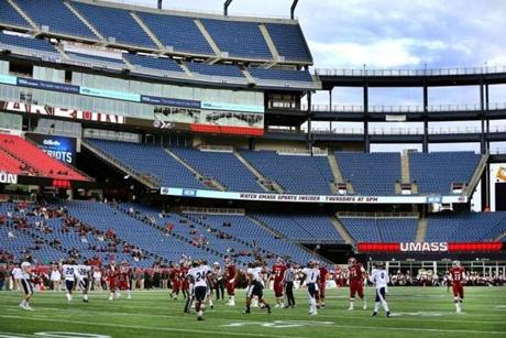 There were plenty of seats at Gillette Stadium during a University of Massachusetts football game in November. 
