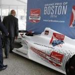 City officials examined an IndyCar mock-up following a news conference in Boston last month.