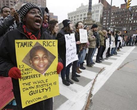 Demonstrators blocked Public Square in Cleveland during a protest over the police shooting of 12-year-old Tamir Rice.
