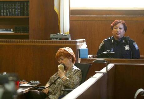 A court reporter worked while Boston Police Officer Nichole Tyler testified. 
