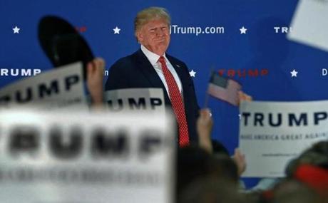 Republican presidential candidate Donald Trump held a campaign rally at the Pennichuck Middle School in Nashua, New Hampshire. 

