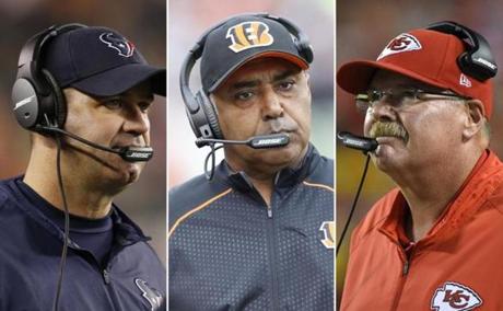 Bill O?Brien, Marvin Lewis, and Andy Reid are vying for a shot to play the Patriots in the divisional round.
