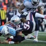 Foxborough MA 12/20/15 New England Patriots Jabaal Sheard sacks Tennessee Titans Zach Mettenberger during second half action at Gillette Stadium on Sunday December 20, 2015. (Matthew J. Lee/Globe staff) Topic: Reporter: 