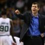 BOSTON, MA - JANUARY 06: Brad Stevens of the Boston Celtics directs his team during the fourth quarter at TD Garden on January 6, 2016 in Boston, Massachusetts. The Pistons defeat the Celtics 99-94. NOTE TO USER: User expressly acknowledges and agrees that, by downloading and/or using this photograph, user is consenting to the terms and conditions of the Getty Images License Agreement. (Photo by Maddie Meyer/Getty Images)
