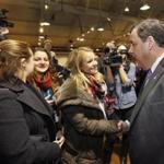 New Jersey Governor Chris Christie shook hands at the New Hampshire Primary Student Convention last week.
