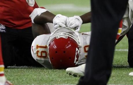Chiefs wide receiver Jeremy Maclin appeared to suffer a serious knee injury Saturday, but the team announced it is an ankle injury. 
