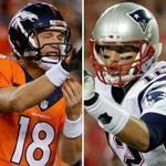 Denver Broncos quarterback Peyton Manning (left) and New England Patriots quarterback Tom Brady. 