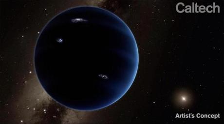 An artistic rendering of the so-called Planet 9 shows the view facing back towards the sun. 
