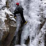 Katie Quirk of Sudbury navigates an ice climbing route in Crawford Notch, N.H.