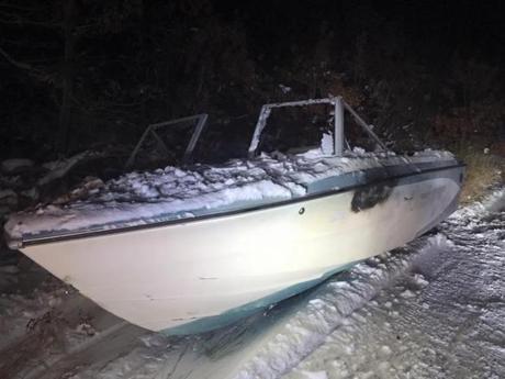 A motorboat that was abandoned on Route 6 in Mattapoisett last week has resurface in a state-owned forest in Freetown. 
