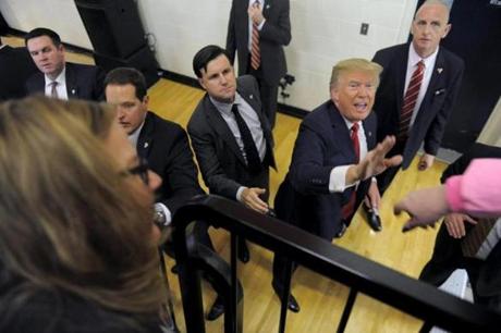 Donald Trump met with supporters after a campaign rally Monday in Farmington, N.H.
