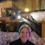 Senator Elizabeth Warren's Facebook page showed her standing proudly in front of a ?snow-eating monster? from Massachusetts.