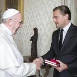 Pope Francis shook hands with actor Leonardo DiCaprio at the Vatican on Thursday.