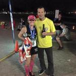 Becca Pizzi won the final women?s race in 4:08:51 hours. She stood at the finish line with event director Richard Donovan.