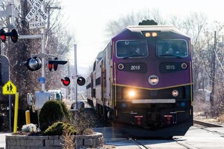 One of the MBTA?s newer commuter locomotive made its way along the tracks at the West Medford station last Thursday.
