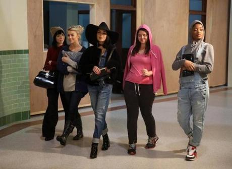 From left, Carly Rae Jepsen, Julianne Hough, Vanessa Hudgens, Kether Donohue, and Keke Palmer during a rehearsal for ?Grease: Live,? which aired Sunday on Fox.
