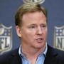 FILE - In this March 25, 2015, file photo, NFL Commissioner Roger Goodell addresses a news conference at the NFL Annual Meeting in Phoenix. Goodell says the existing stadiums in St. Louis, San Diego and Oakland are 