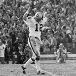 Raiders quarterback Ken Stabler celebrated after completing a touchdown pass in Super Bowl XI.