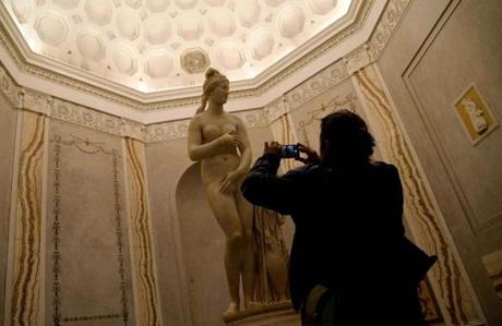 The Capitoline Venus, on display at Rome?s Capitoline Museum. Italy?s desire to court visiting Iranian President Hassan Rouhani extended to covering up some classical nude sculptures in the museum.
