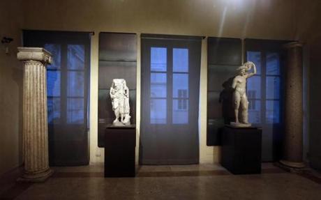Some of the marble statues that were covered up with wooden panels on the occasion of Iranian President Hassan Rouhani's visit are seen at the Capitoline Museums, in Rome, Tuesday, Jan. 26, 2016. A kind of 