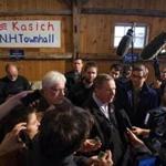 Ohio Governor and Republican presidential candidate John Kasich spoke to the press following a town-hall-style meeting Friday in Hollis, N.H.