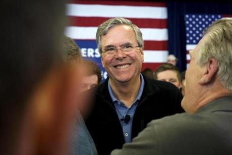 Republican presidential candidate Jeb Bush greets supporters after a campaign event in Bedford, N.H.
