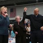 From left: Hillary Clinton, former Secretary of State Madeleine Albright, and US Senator Cory Booker of New Jersey participated in a get-out-the-vote organizing event Saturday in Concord, N.H.