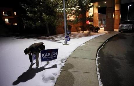 Volunteer Henry Simons prepared for Republican candidate John Kasich?s primary election night party at the Grappone Conference Center in Concord. 
