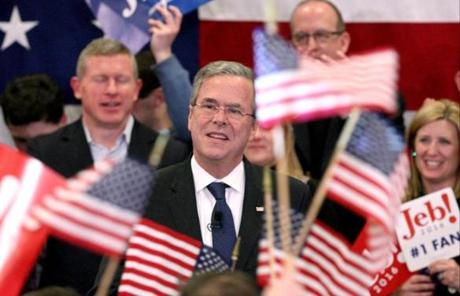 Jeb Bush spoke during his N.H. primary election night party at Manchester Community College. 
