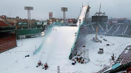 A ramp standing 140 feet high and measuring 430 feet long is the centerpiece of the two-day Big Air at Fenway event.
