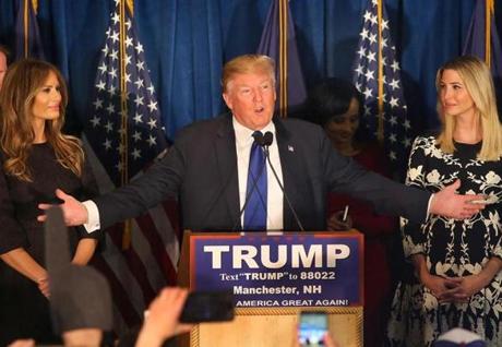 Donald Trump spoke to supporters in New Hampshire on Tuesday night.
