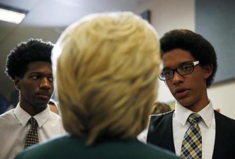 Democratic presidential candidate Hillary Clinton spoke with students at Del Sol High School in Las Vegas Friday.
