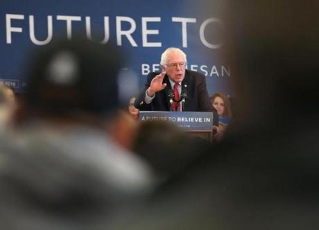 Democratic presidential candidate Bernie Sanders  speaks at a town meeting at the Elko High School gymnasium in Nevada on Friday.
