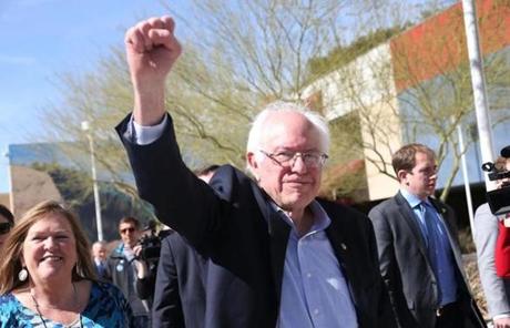 Sanders visited the Western High School caucus site.
