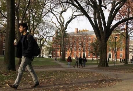 A student walked on Harvard University?s campus in Cambridge, Mass.
