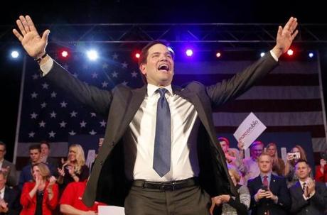 GOP presidential candidate Marco Rubio waved to supporters after his speech during a campaign stop in Oklahoma Friday.
