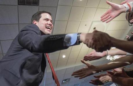 Marco Rubio shook hands with supporters at an appearance in Minnesota.
