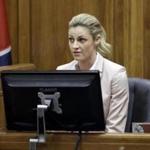 Sportscaster and television host Erin Andrews is cross-examined Tuesday, March 1, 2016, in Nashville, Tenn. Andrews has filed a $75 million lawsuit against the franchise owner and manager of a luxury hotel and a man who admitted to making secret nude recordings of her in 2008. (AP Photo/Mark Humphrey, Pool)