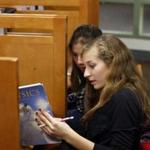 Julia Medoff, 17, (right) studied for the new SAT with Winnie McCabe, 16, at Dover-Sherborn High School on Wednesday.