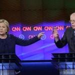 Hillary Clinton and Bernie Sanders during the Democratic presidential debate in Flint, Mich., on Sunday.